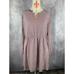 Allegra K Women's Size L Large Long Sleeve Dress Lined Dusty Pink Gold Star
